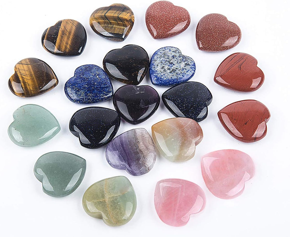 JIC Gem Set of 20 pcs 30mm Amazonite Healing Crystal Fluorite Heart Stones Love Carved Palm Worry Stone Energy Yoga and Decoration - Image 11