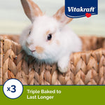 Back label of Vitakraft Wild Berry and Honey rabbit treat showing vitamins