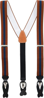Trafalgar Big and Tall Oliver Stripe Convertible Braces front view showcasing rust and navy straps.