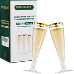 Focusline gold rim plastic champagne flutes 50 pack front view for party hosting