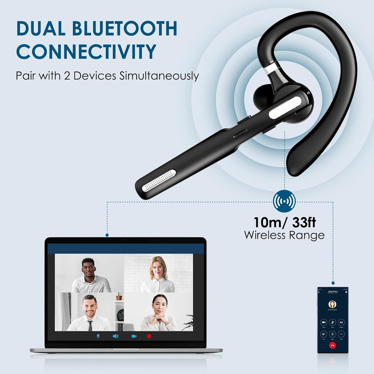 ICOMTOFIT Bluetooth headset angled view showing ear hook
