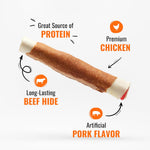 Beef hide wrapped with premium chicken jerky savory chews