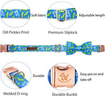 Elegant Little Tail Dill Pickles print pet collar laid flat with bow tie