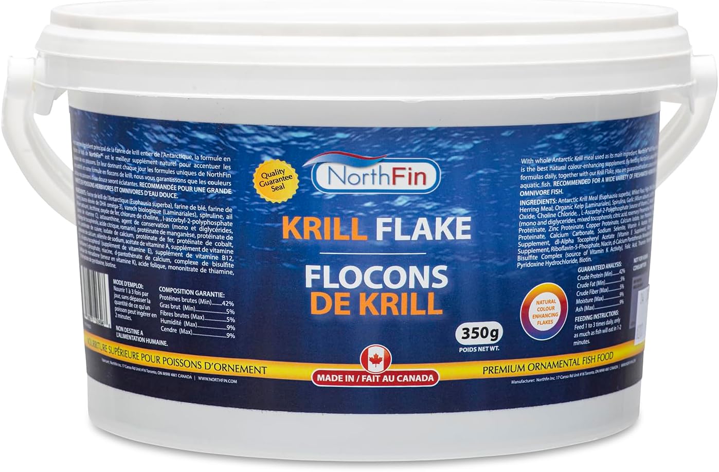 Northfin krill flakes container front view premium fish food