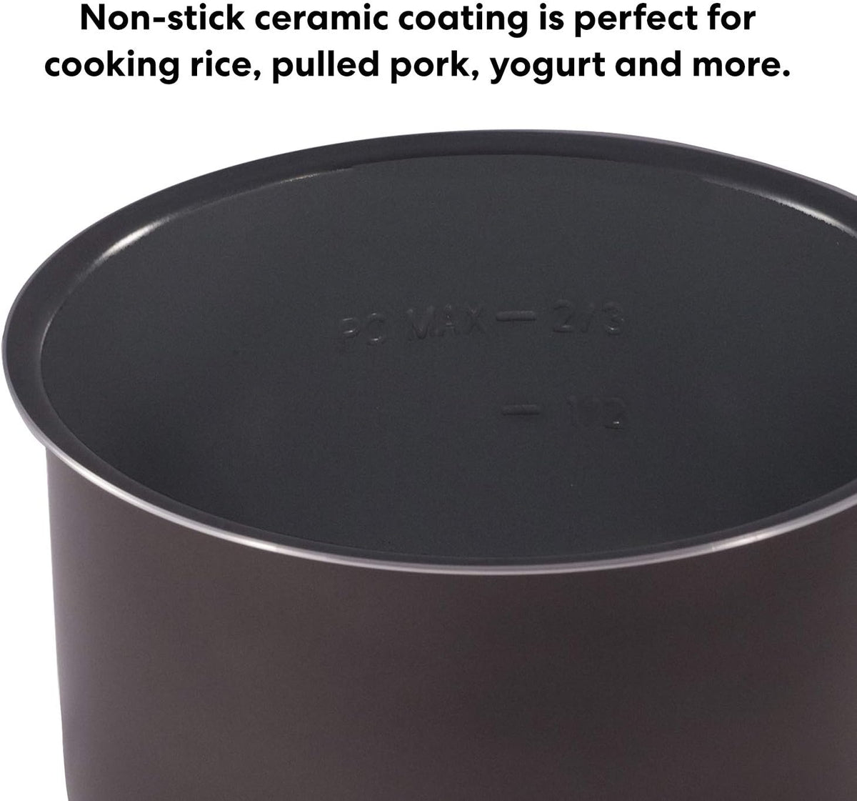 Instant Pot ceramic inner pot showing non stick gray interior coating