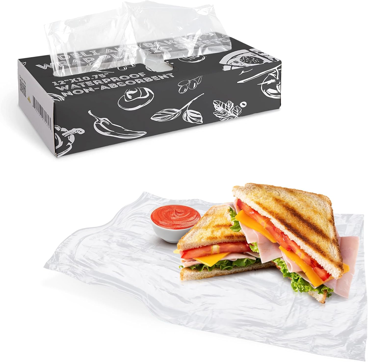 APQ Supply Clear Plastic Deli Sheets 1000 pack front view food grade wrap