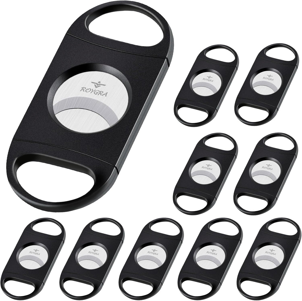 roygra Cigar Cutter Set (10 Pack), Enlarged 65 Ring Fit Almost Cigars, Guillotine Double Blade, Cigar Accessories for Men, Plastic Smoking Accessories Tool, Portable Sharp Clean Cut - Black - Image 1