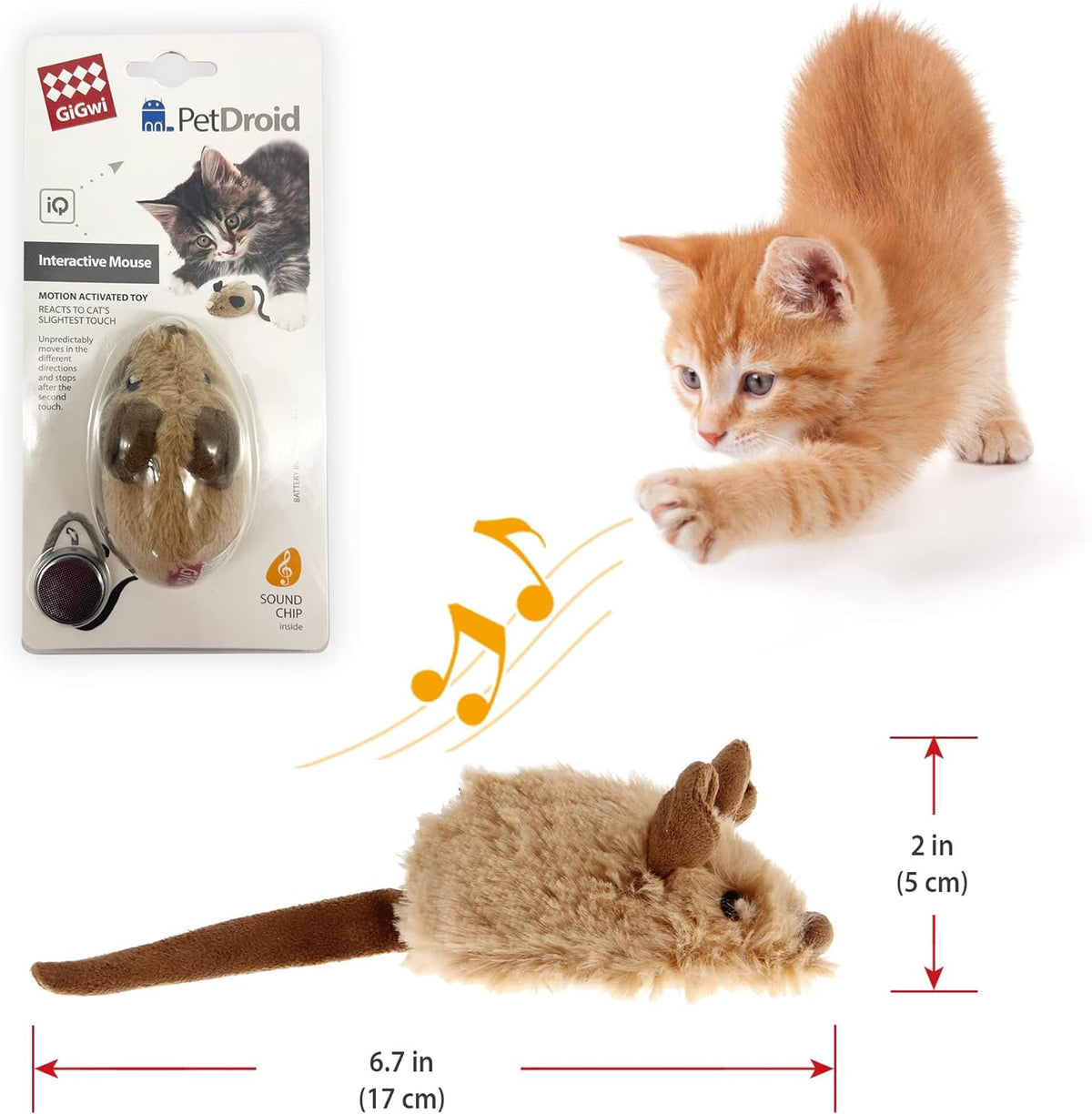 GiGwi automatic electronic mice toy for indoor kittens displaying the lifelike furry tail.
