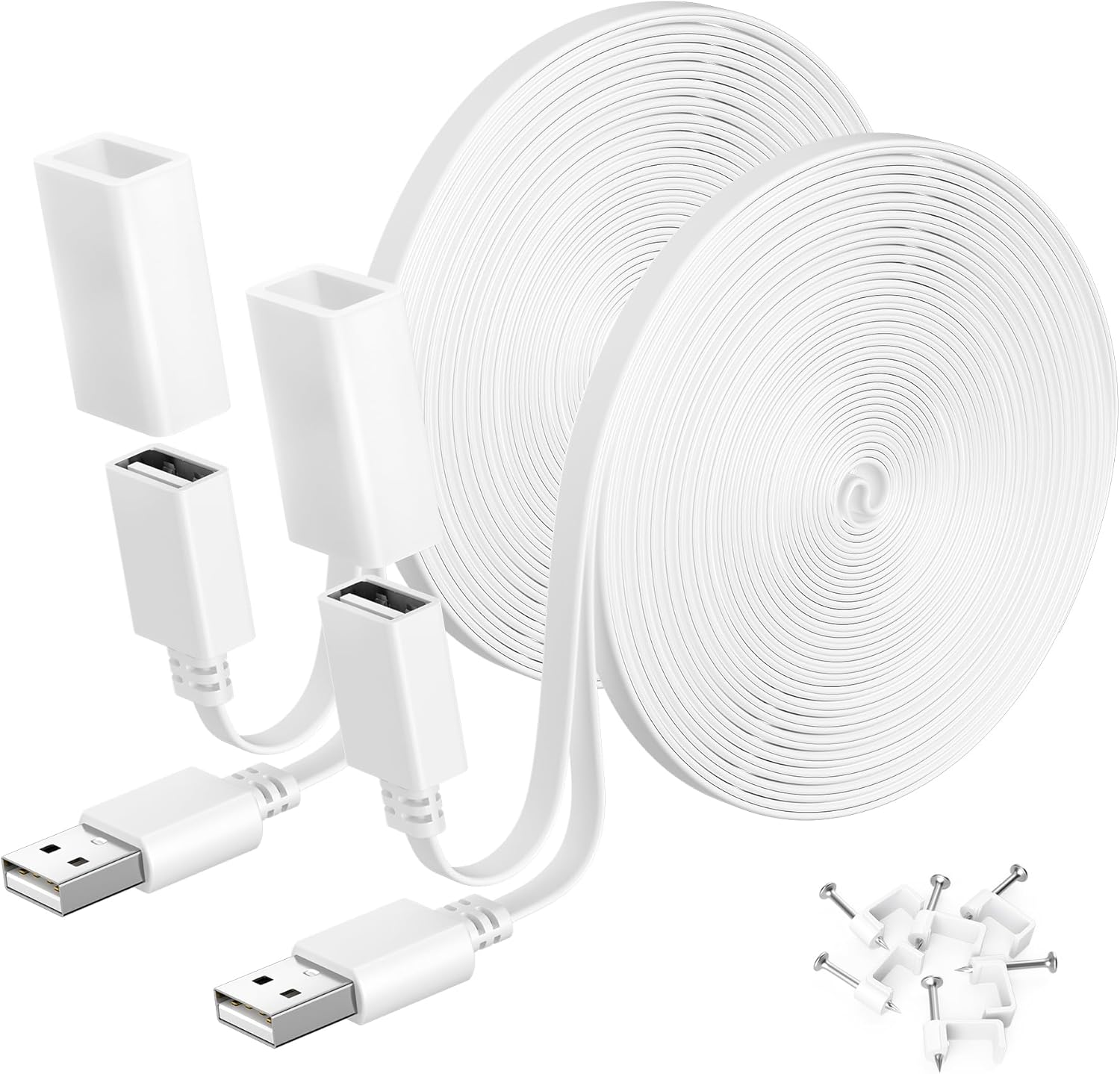 Itramax flat USB extension cable white 2 pack front view showing weatherproof design