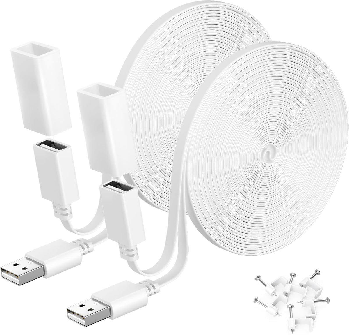 Itramax flat USB extension cable white 2 pack front view showing weatherproof design