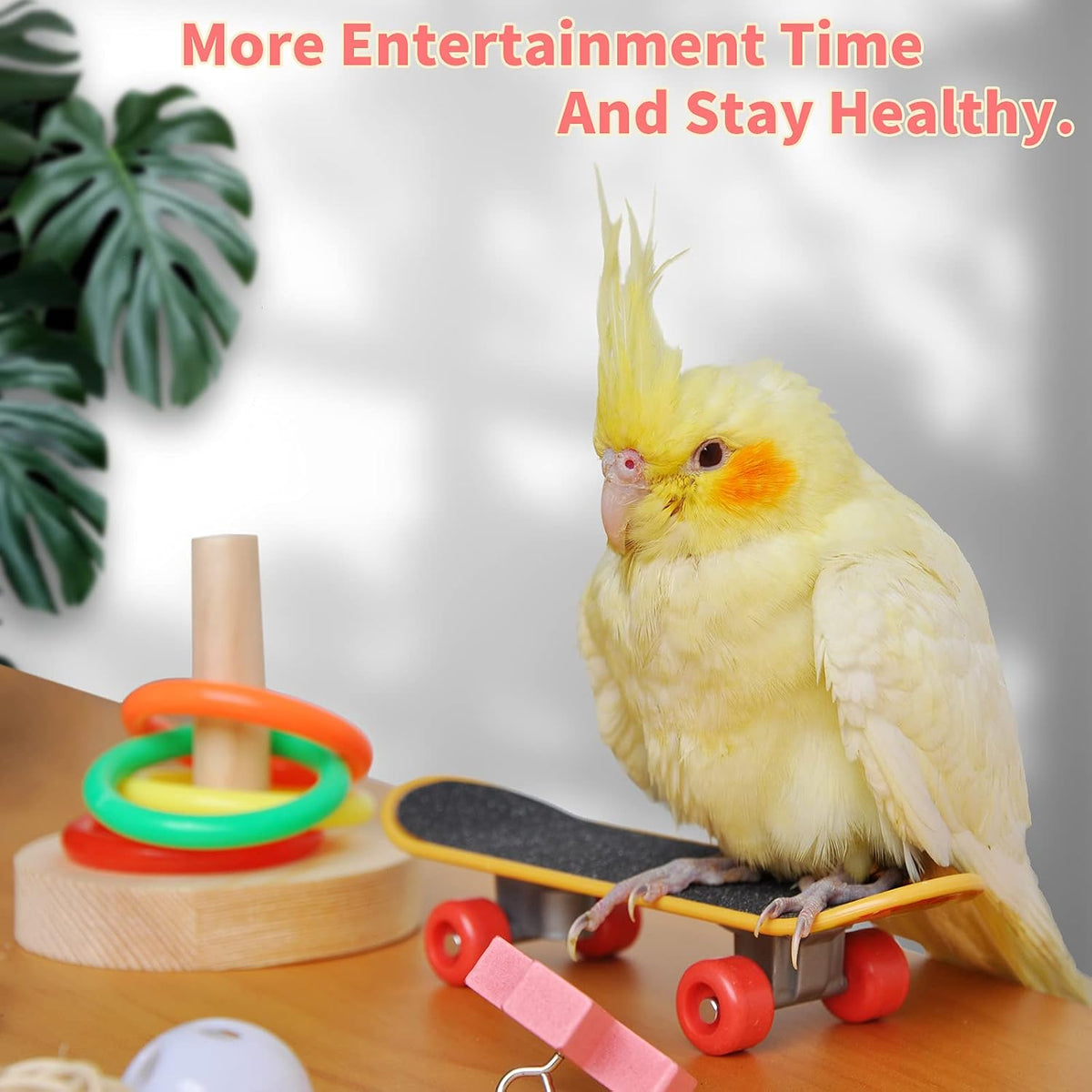 YUESUO twelve piece parakeet intelligence kit with colorful interactive toys close up