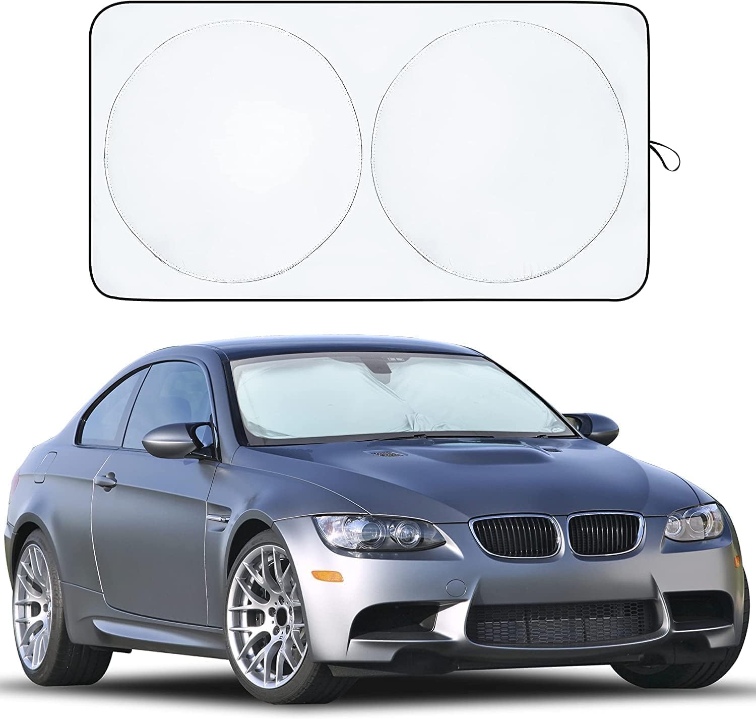 EcoNour car windshield sun shade front view installed in vehicle