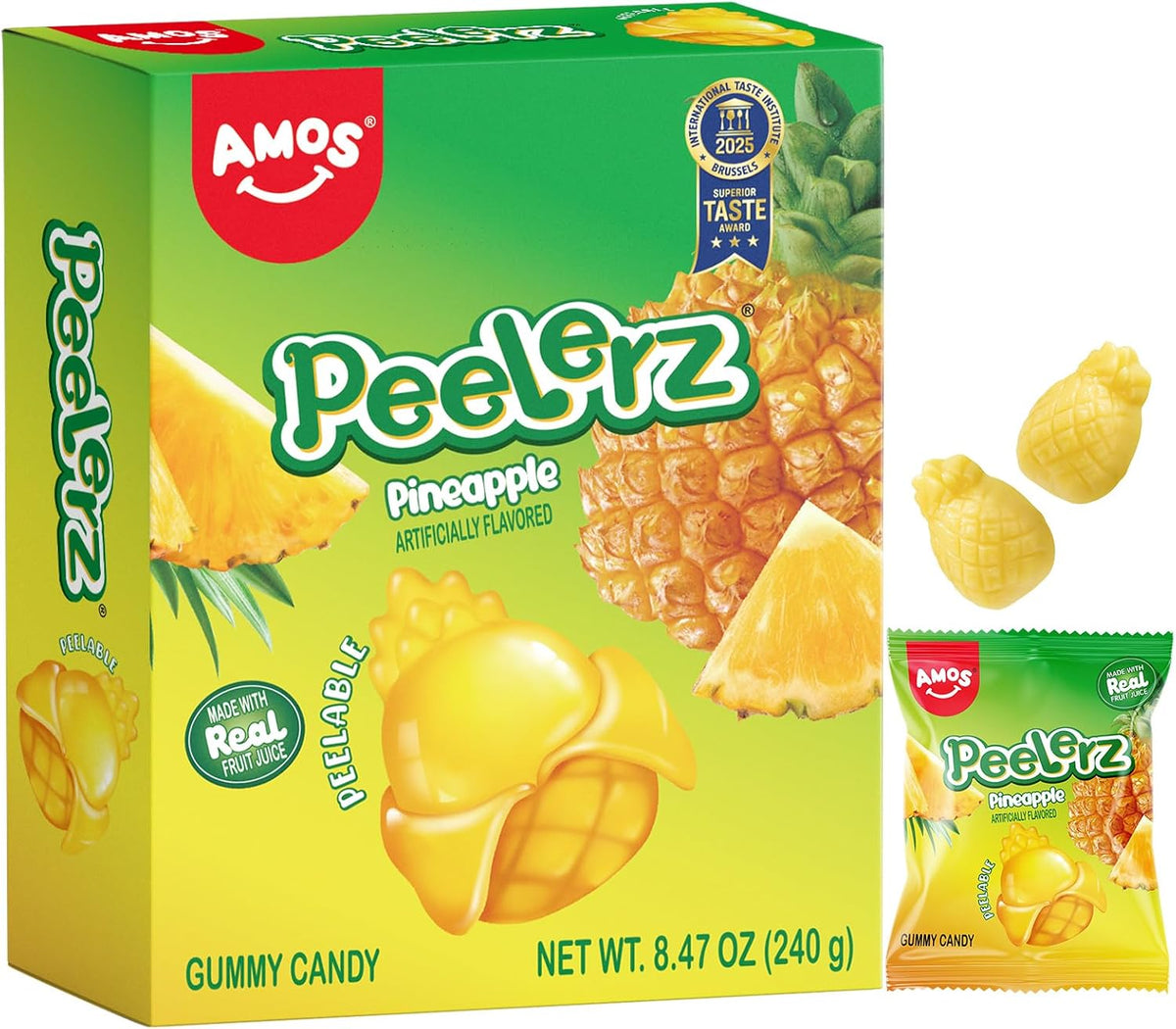 AMOS Peelerz Exotic Fruit Peelable Gummy Candy - 5 Fruit Flavors (Mango, Peach, Banana, Pineapple, Lychee), 8.47oz (240g), Individually Wrapped - Image 14