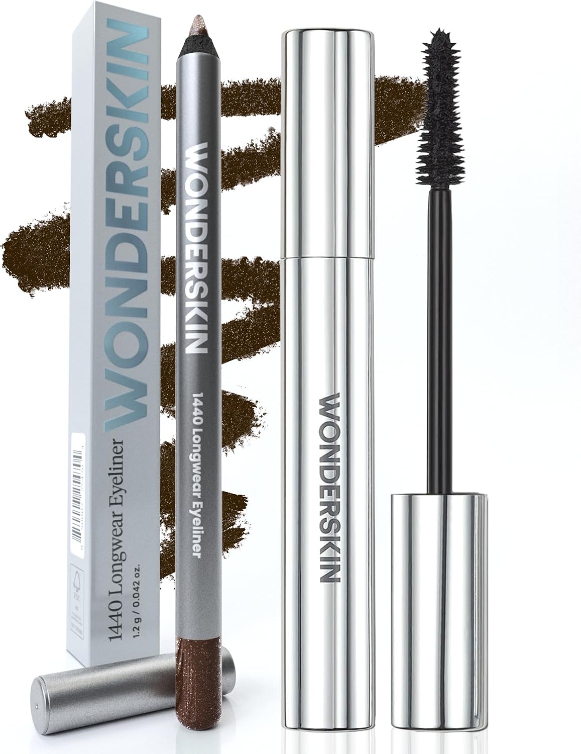 Wonderskin 1440 Longwear Eyeliner Gold Mocha with Black Mascara set front view