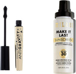 Milani Highly Rated Anti-Gravity Black Mascara front view next to setting spray bottle