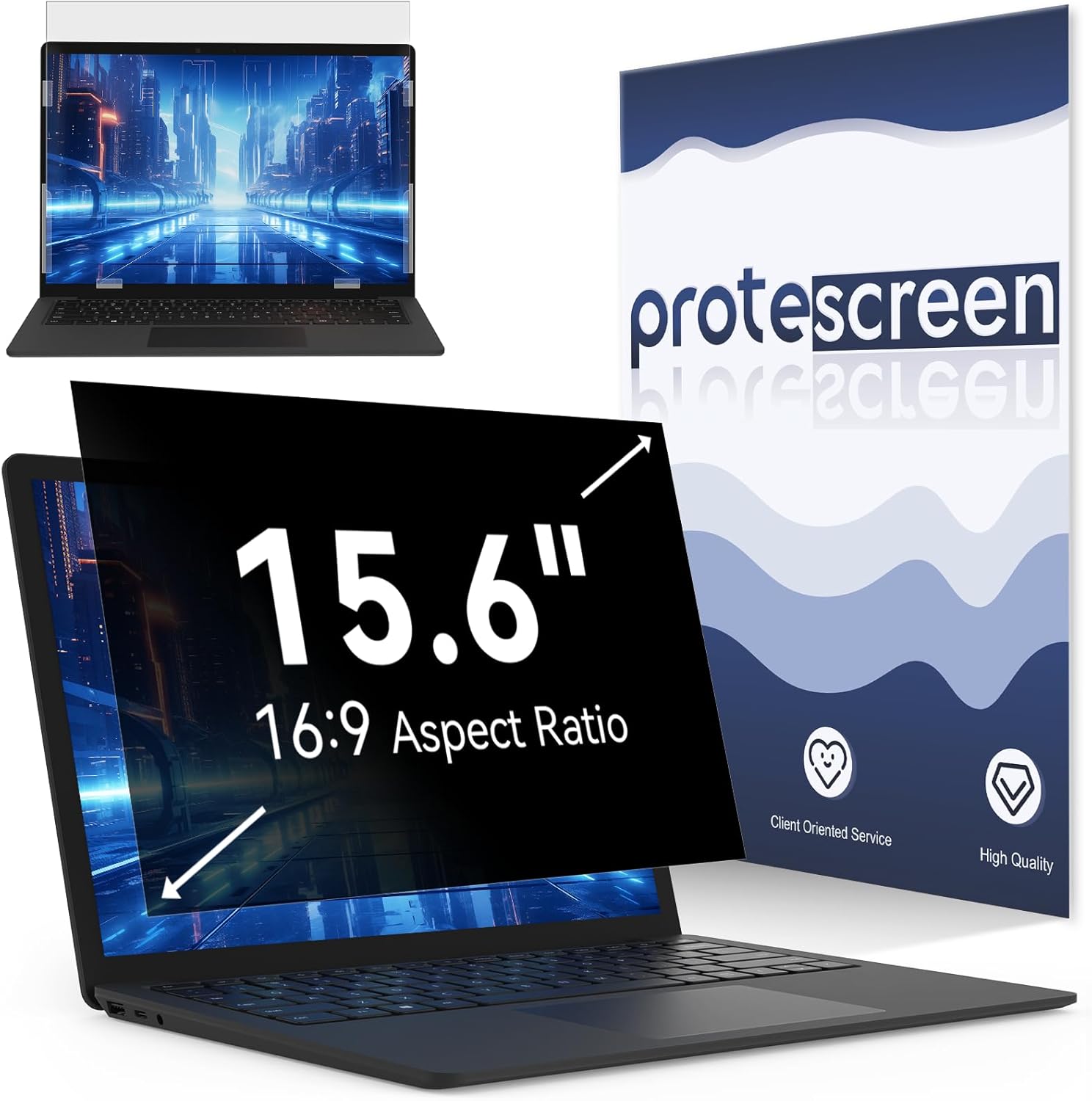 Laptop Privacy Screen 15.6 Inch Compatible with HP/Dell/Acer/Samsung/Asus/Lenovo/Toshiba,16:9 Aspect Removable Anti Glare Blue Light Filter Protector, 15.6 in Laptop Privacy Screen Shield - Image 1
