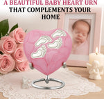 Overhead view of the compact heart shaped keepsake urn with stand.