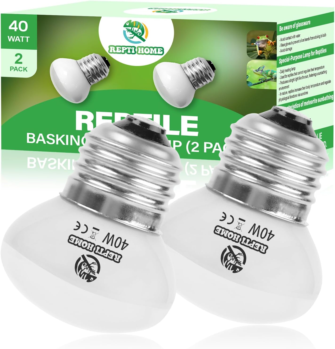 Lucky Herp reptile heat lamp bulbs two pack front view package showcasing forty watt daylight basking spot light