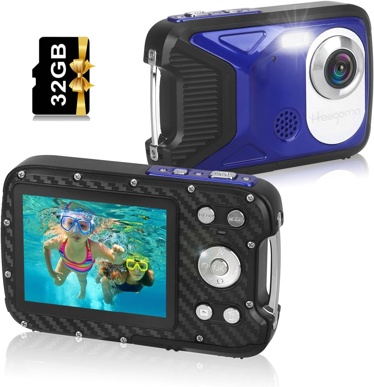 Heegomn waterproof digital camera front view blue
