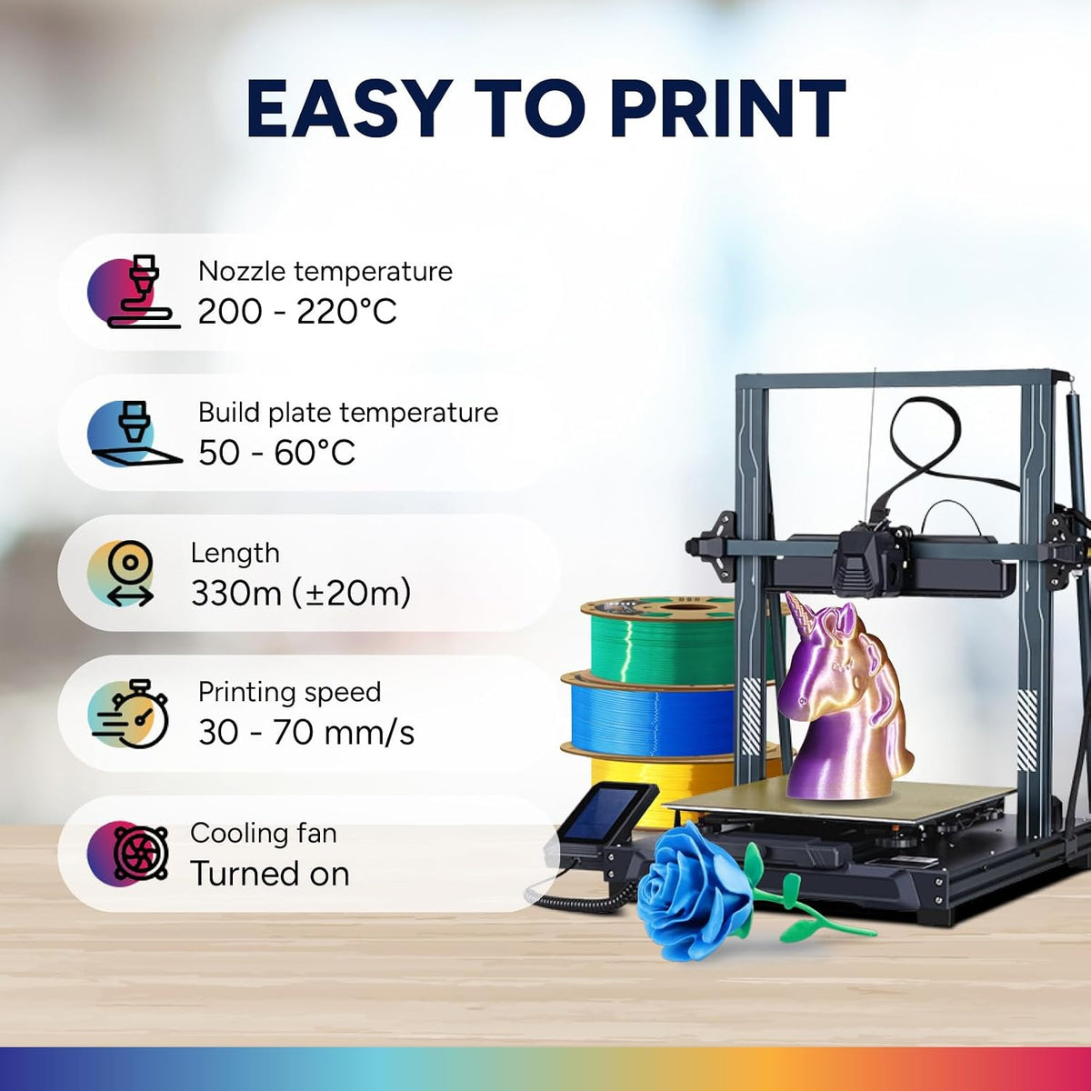 OVERTURE 3D printer filament spool on cardboard packaging