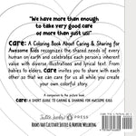 Interior pages and custom cover design of Care coloring book for kids