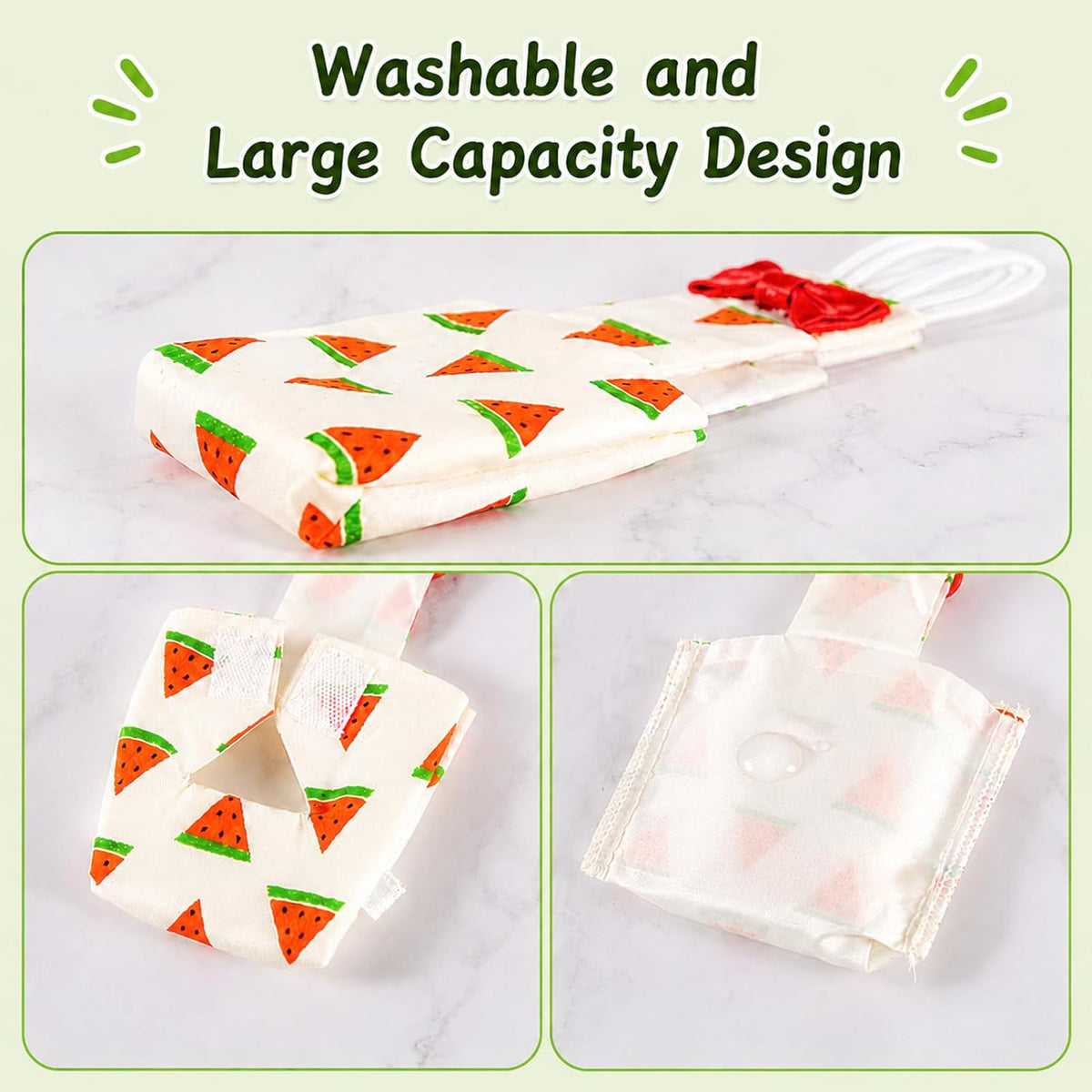 Two pieces reusable bird diaper flight suit set spread out flat displaying the waterproof inner lining and secure fasteners.