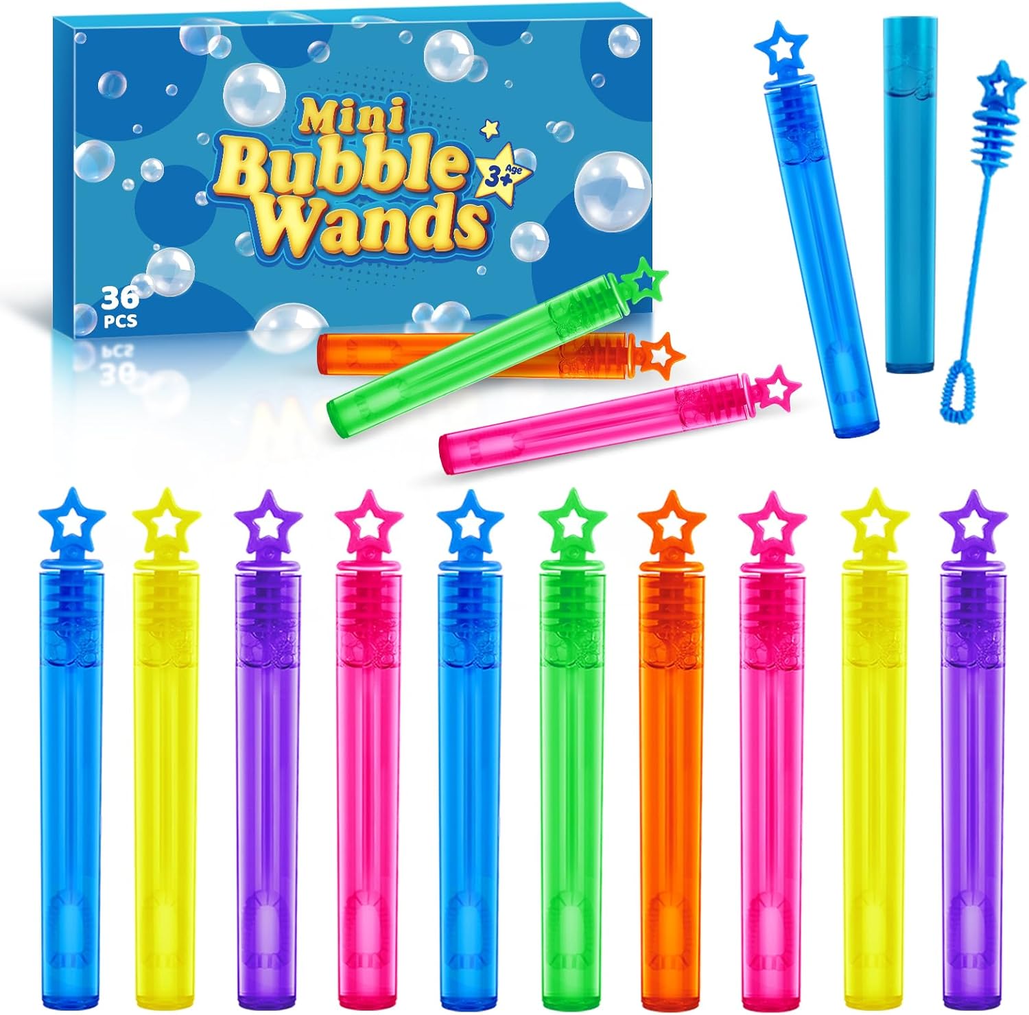 SpringFlower 36 pieces mini bubble wands assortment set