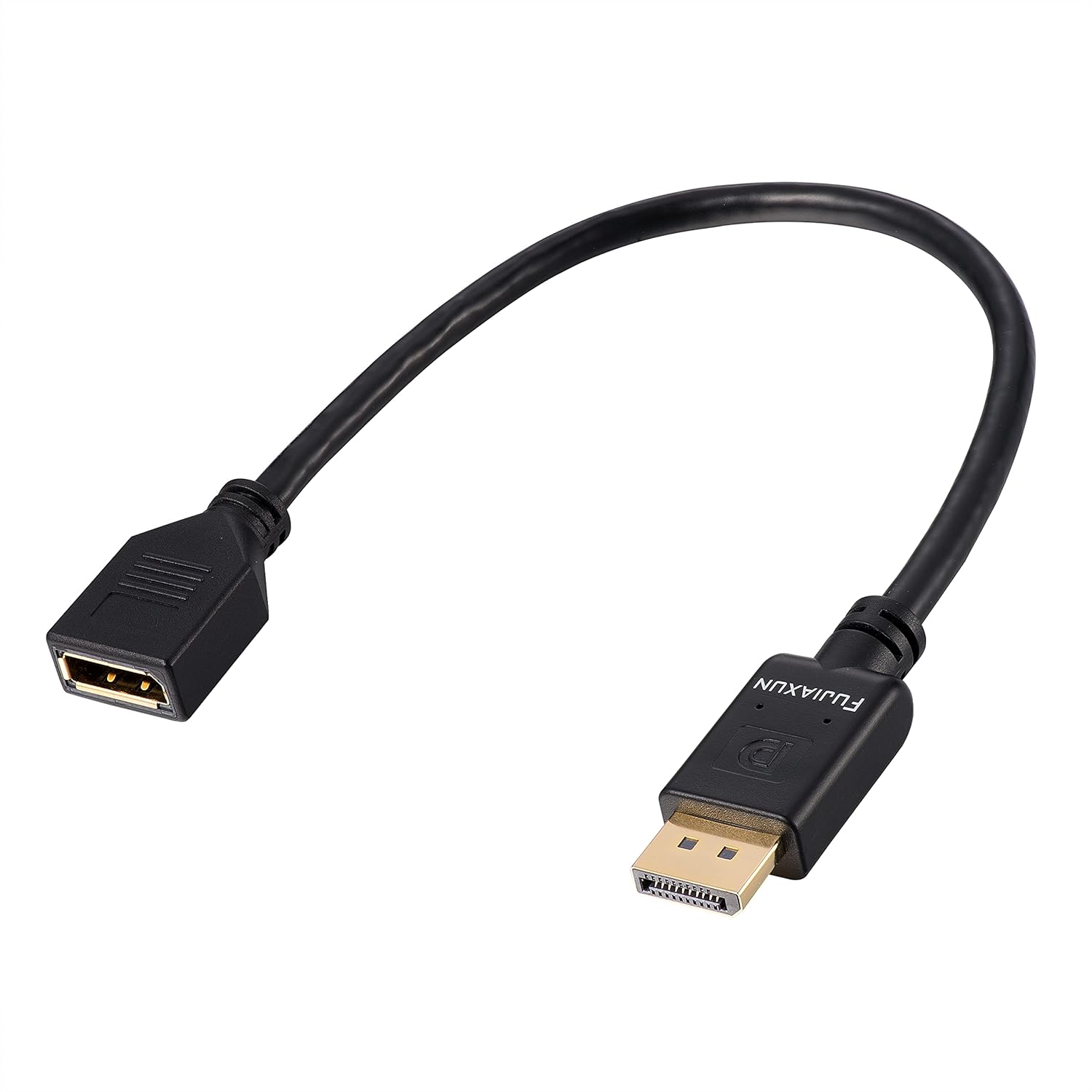 Fujiaxun DisplayPort 1.4 extension cable front view highlighting male and female connectors.