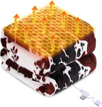 CZZDERAM USB heated throw blanket front view showing cow print