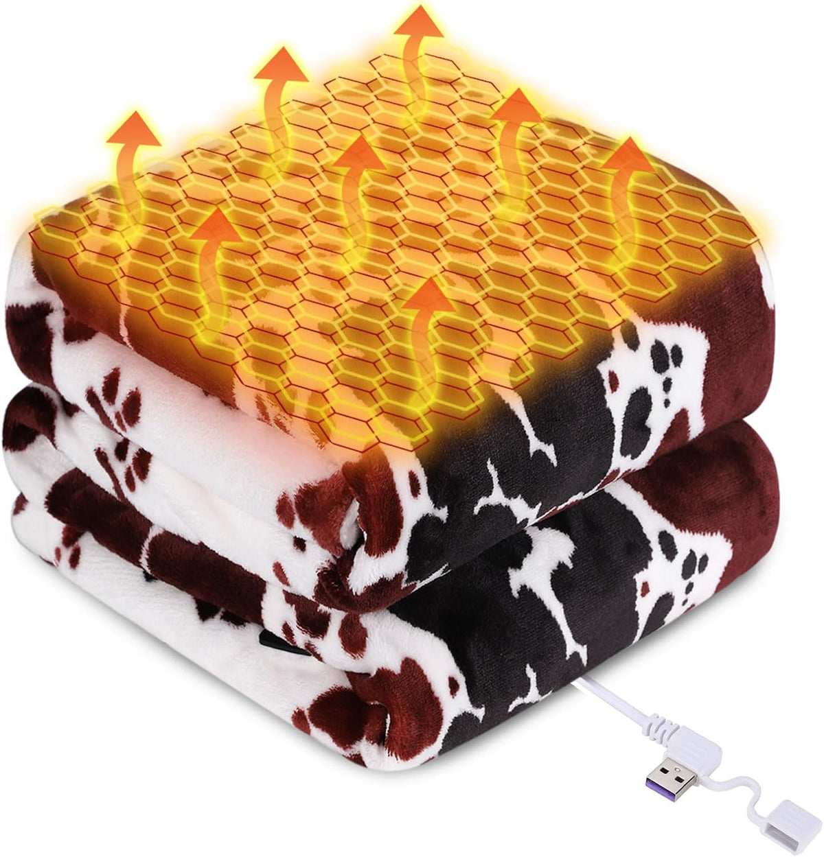 CZZDERAM USB heated throw blanket front view showing cow print