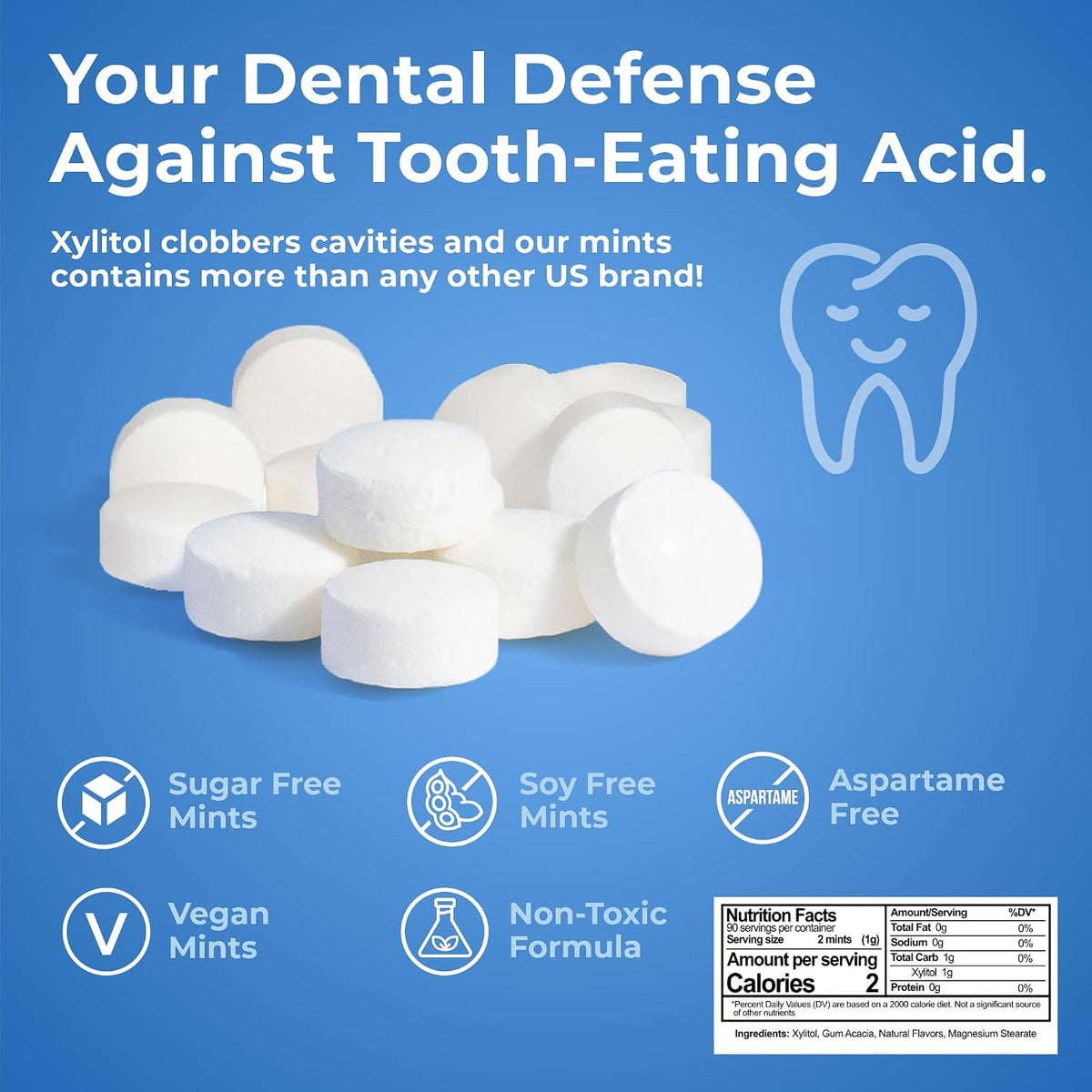 Epic sugar free aspartame free breath mints bottle displaying natural ingredients label.