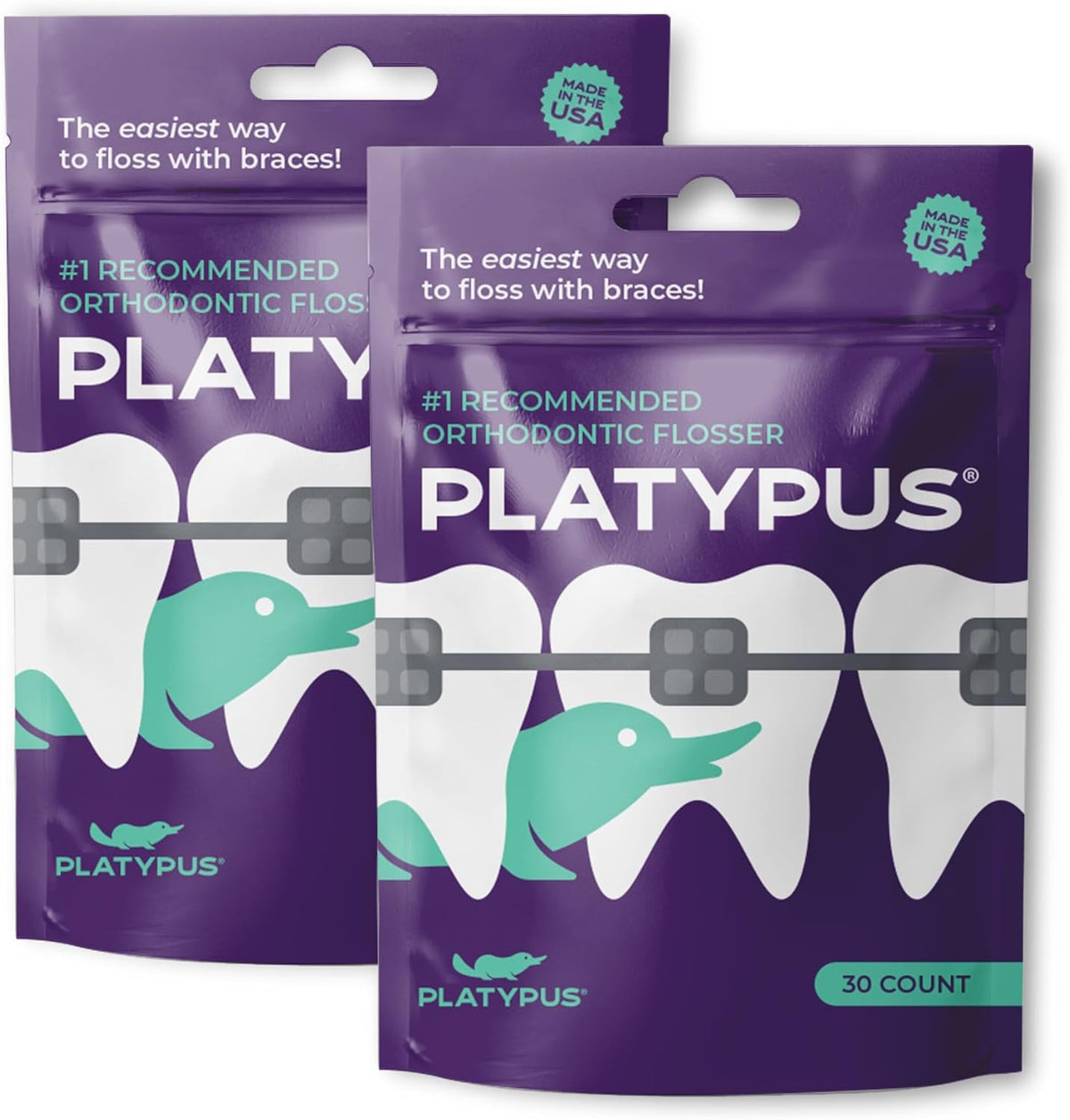 Platypus orthodontic flossers for braces front view packaging pack of two
