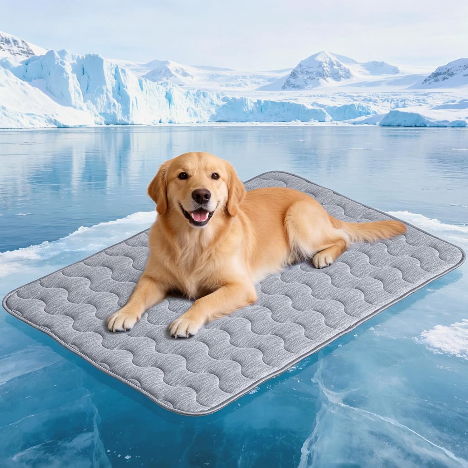 APPKER cooling mat for large dogs front view showcasing the grey quilted ice silk fabric