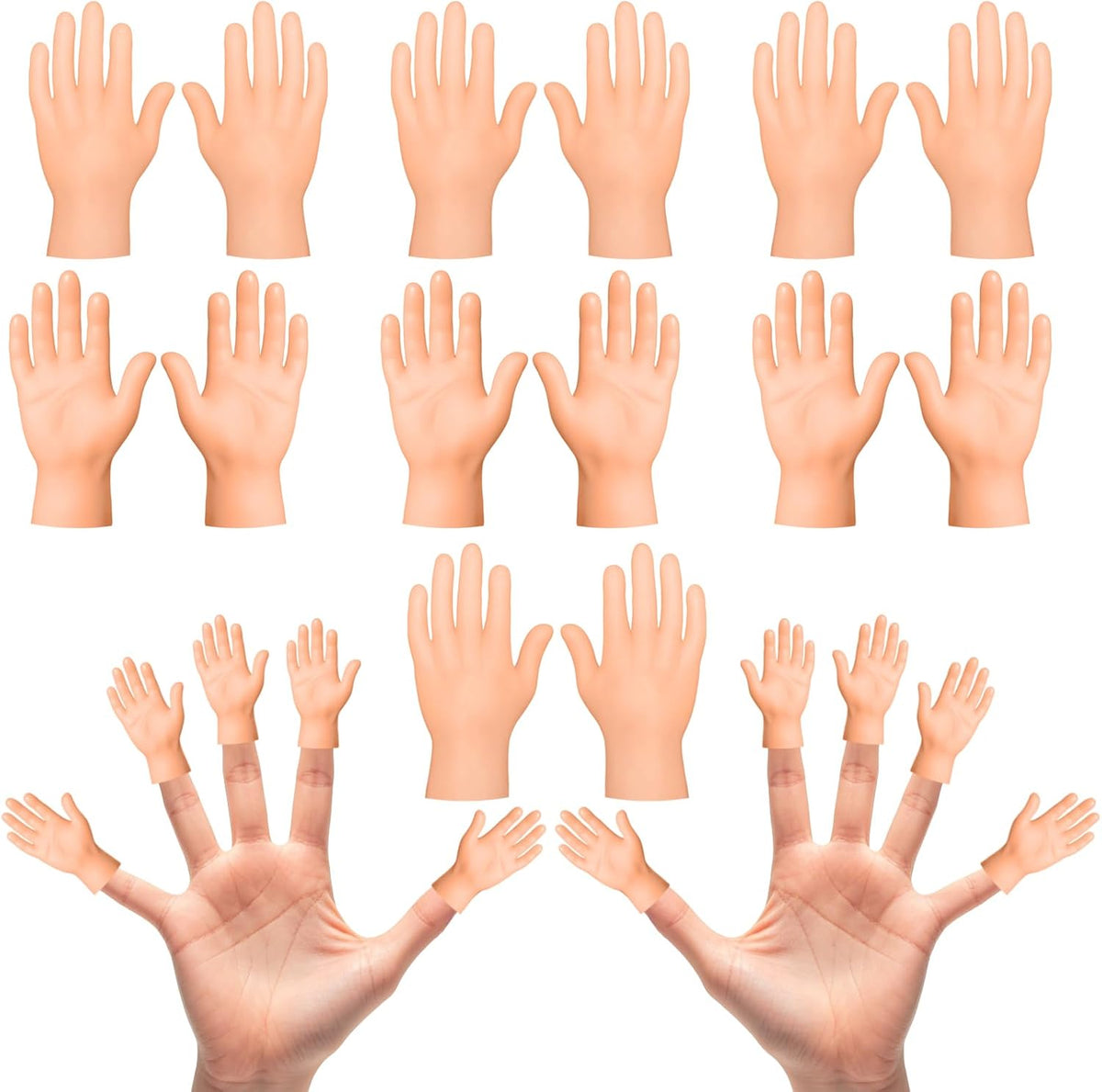 Sokruxa tiny finger hands mini puppets front view showcasing thirty pieces of realistic small hands