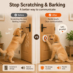 Waterproof wireless puppy doorbell being used by a small breed dog
