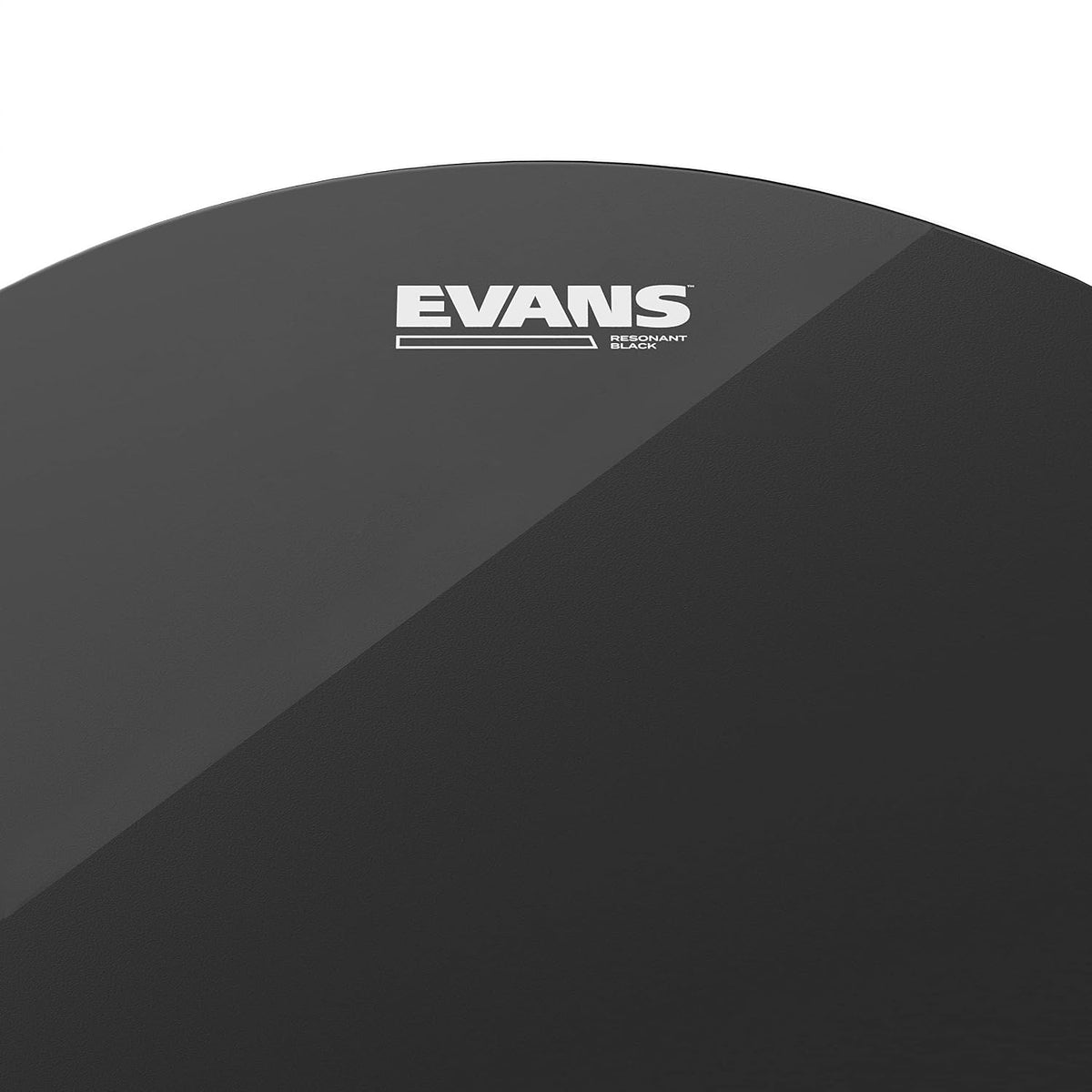 Close up of 10 inch Evans black single ply drum head surface and logo