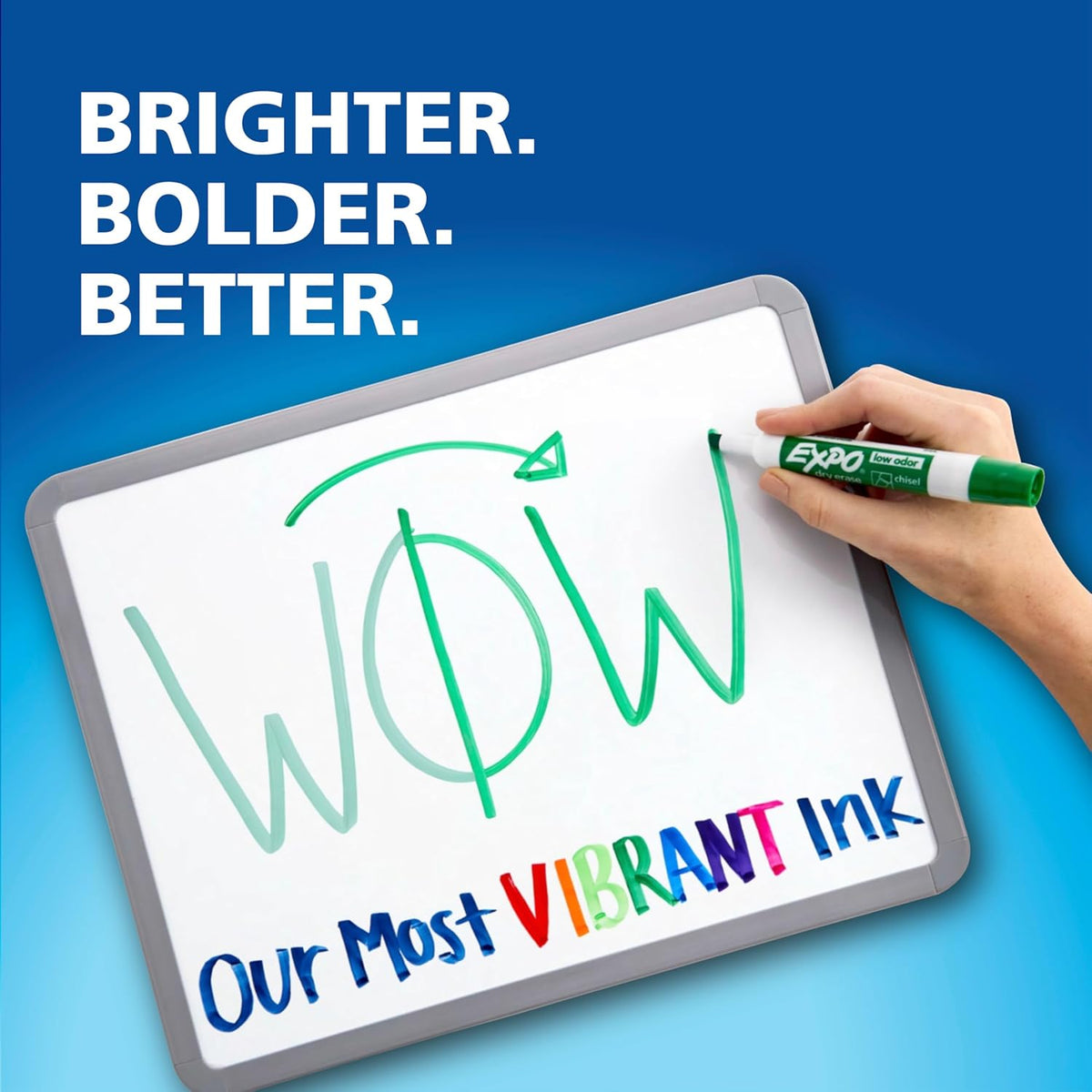 Expo dry erase markers writing sample on whiteboard