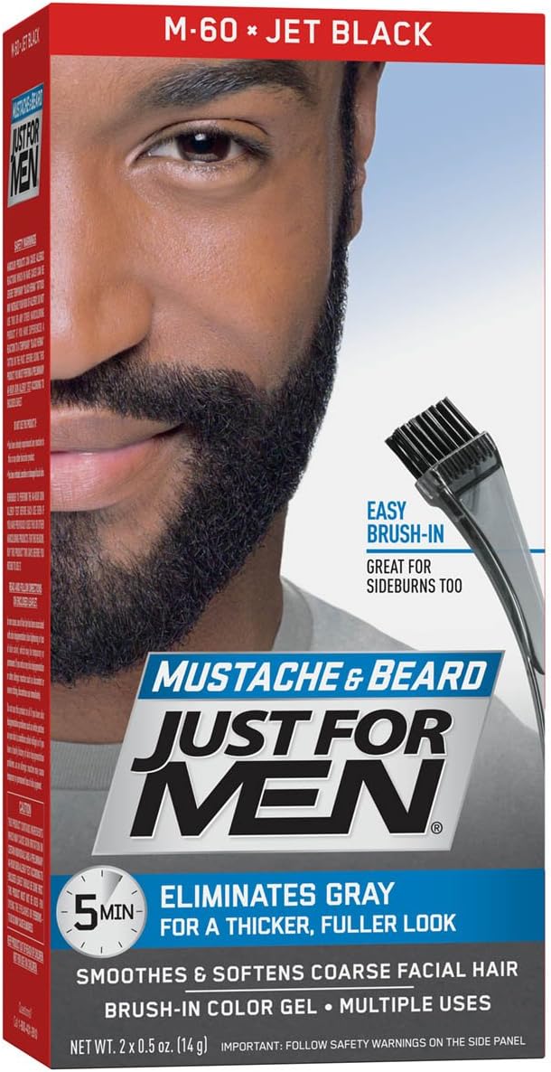 Just For Men Mustache and Beard Brush-In Color Gel Jet Black front view