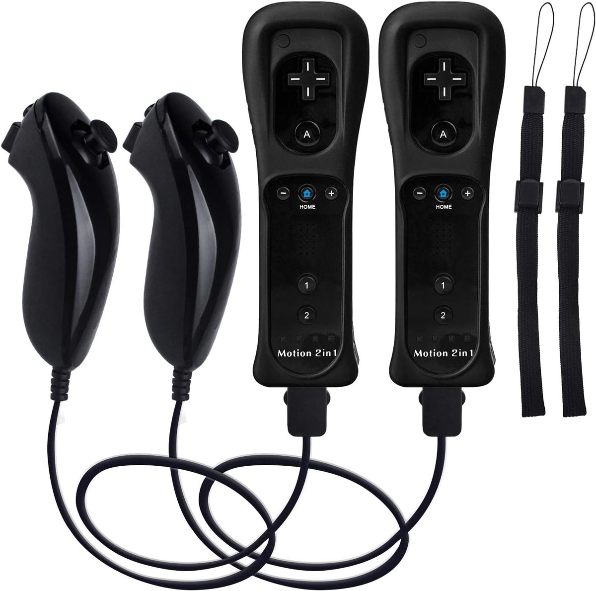 TechKen motion plus wii remote controllers two pack front view showing black wireless gamepads.