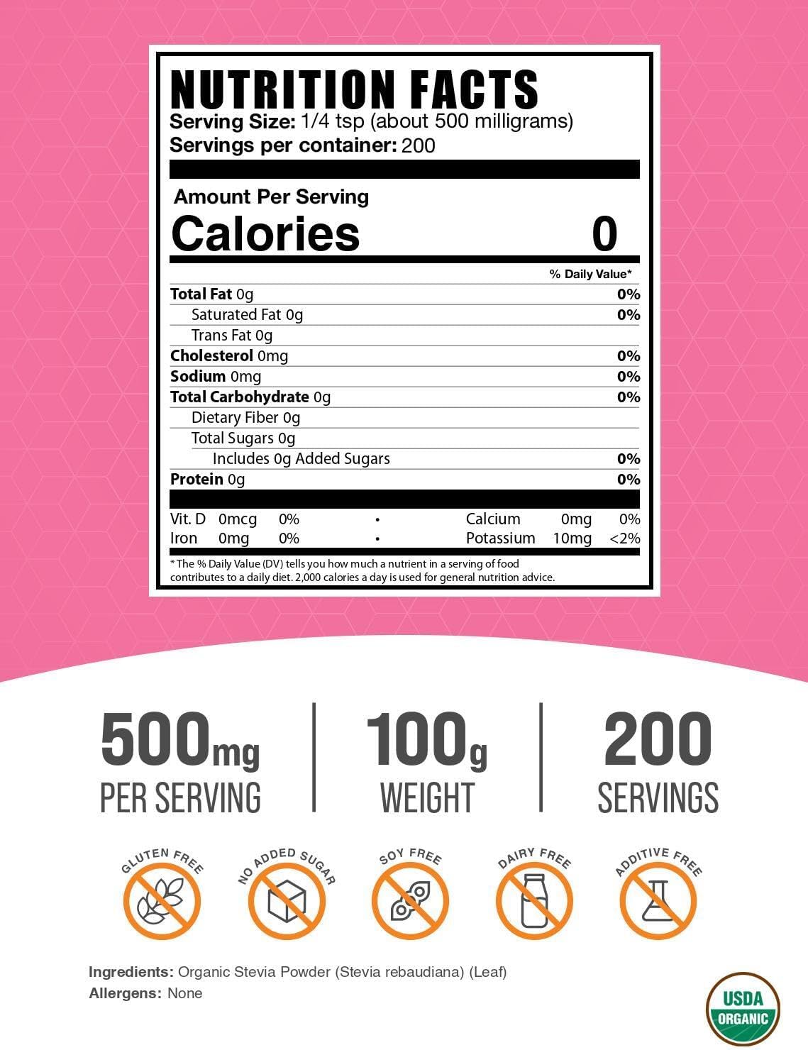 BulkSupplements organic plant-based stevia sweetener packaging