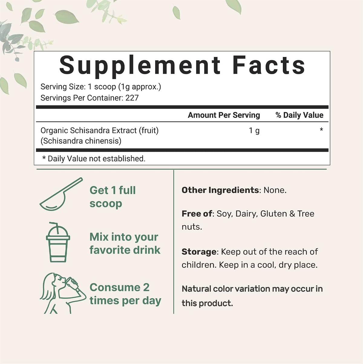 Micro Ingredients Schisandra powder packaging back label details