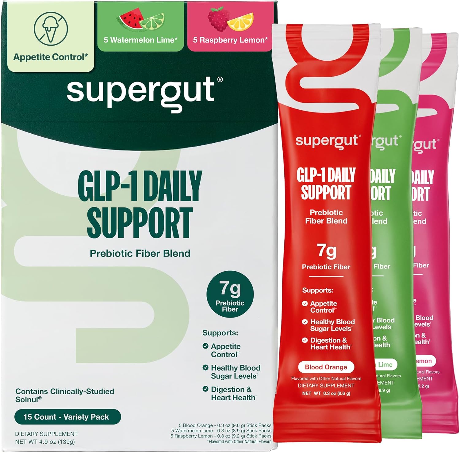 Supergut GLP1 Daily Support, Variety Pack - High Fiber GLP-1 Supplement Powder for Women & Men - Sugar-Free Drink Mix for Gut Health & Digestive Support (15 Servings) - Image 1