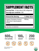 BulkSupplements cranberry herbal supplement bag highlighting the USDA Organic seal