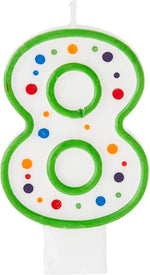 Creative Converting polka dot 8 numeral candle front view birthday cake decoration