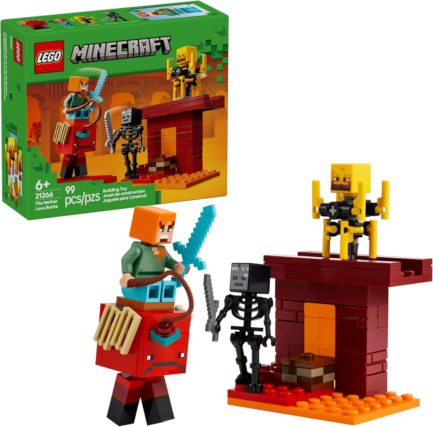 LEGO Minecraft The Nether Lava Battle set front view with all figures