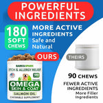 USA imported fish oil chews for dogs showing nutritional facts and ingredients list.
