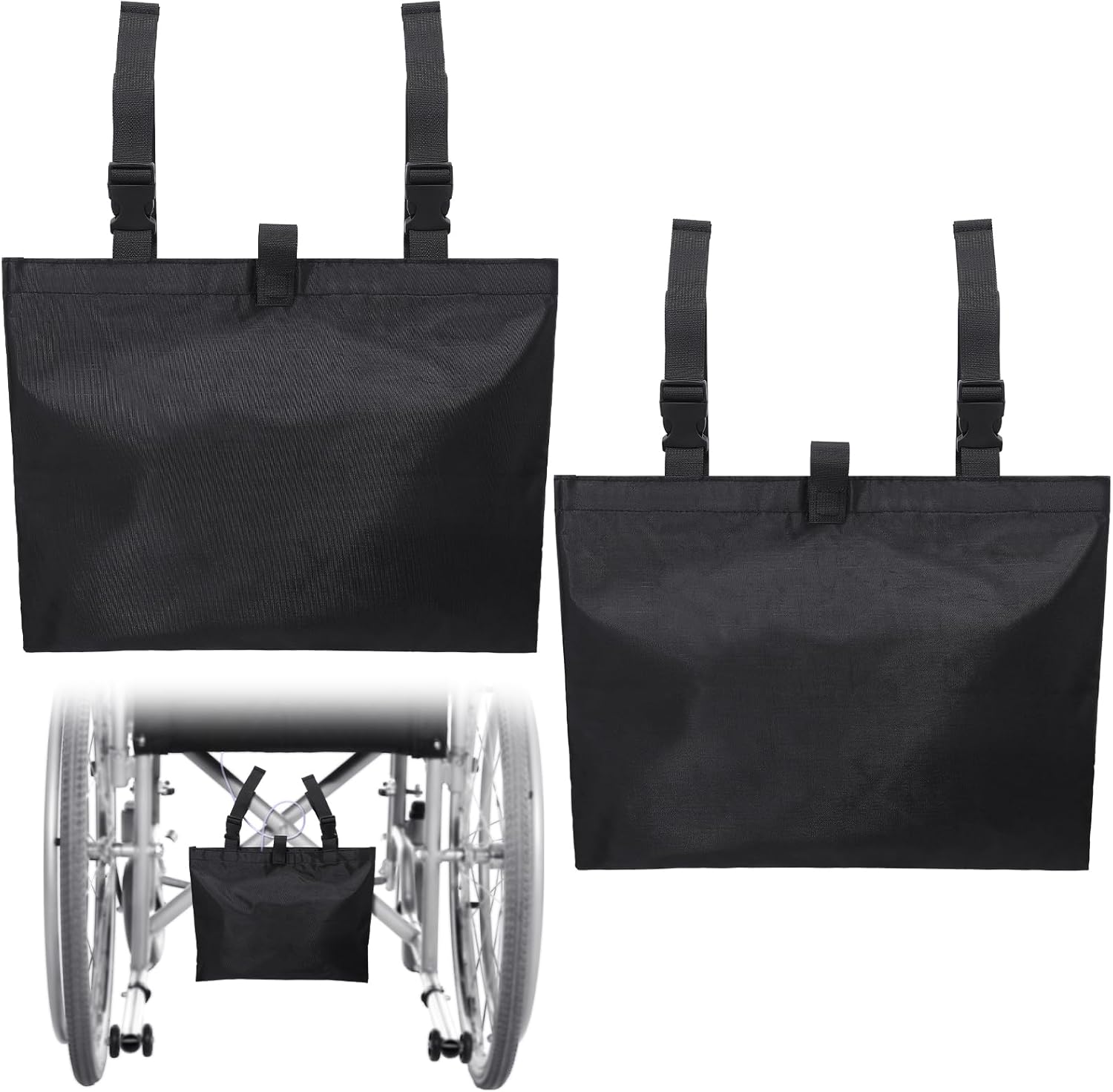 Threlaco 2 Pcs Urine Drainage Bag Holder Canvas Catheter Bag Covers for Wheelchairs Chair Bed Under Basket with Adjustable Straps for Foley Infusion Nephrostomy Bags, 15 x 11 x 9 in(Black) - Image 1