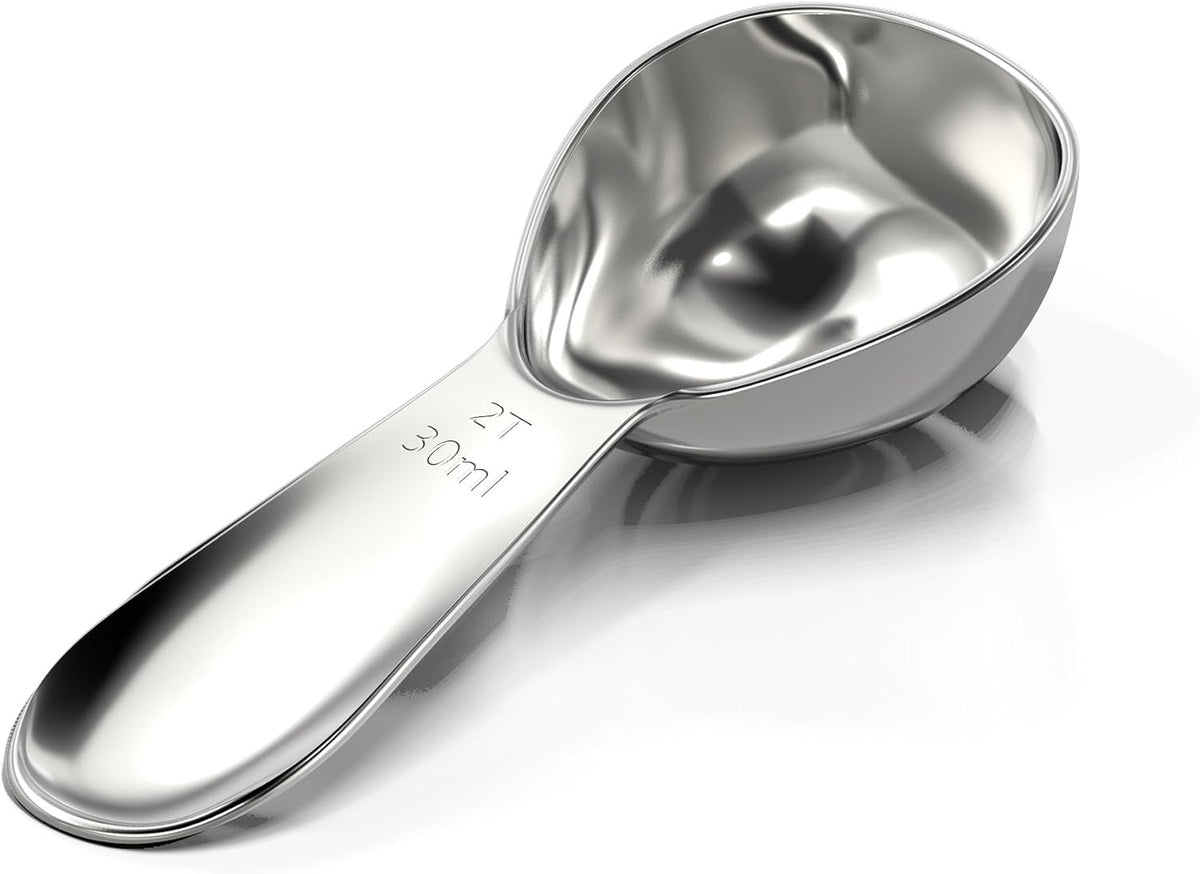 BALCI stainless steel scoop showing engraved measurement markings