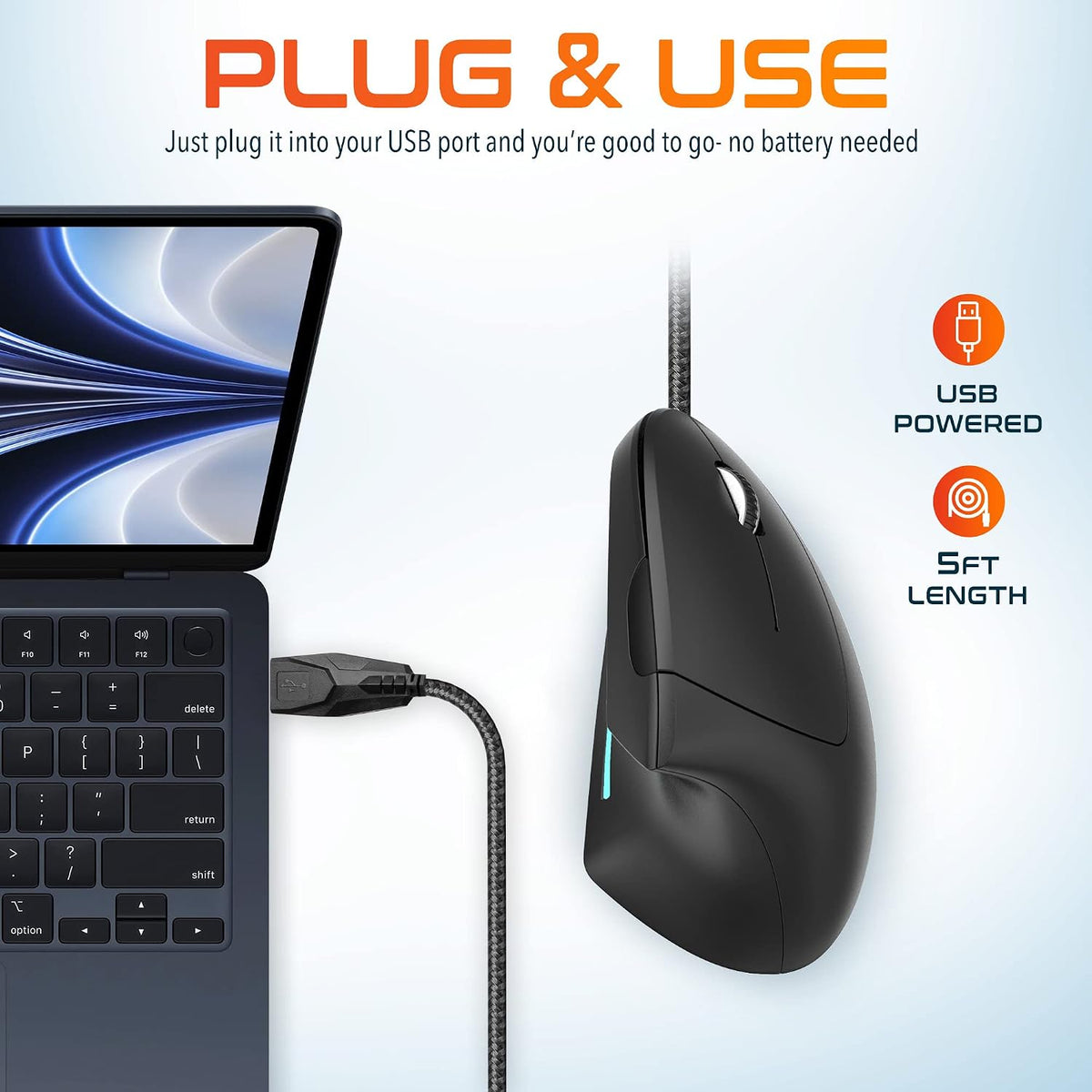 Delton ergonomic mouse showing handshake grip angle
