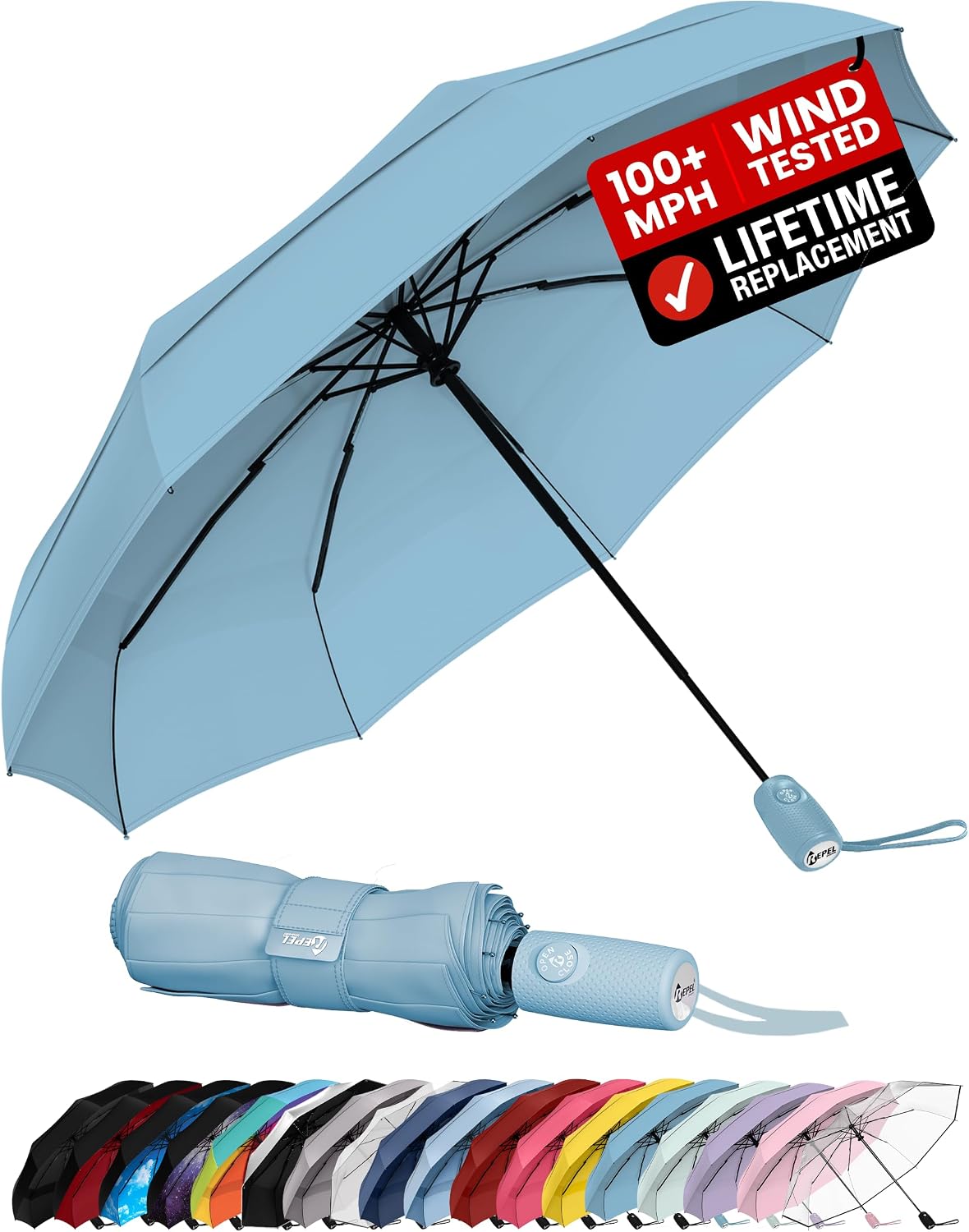 Windproof Travel Umbrella - Compact & Withstands Winds up to 100MPH, Strongest Premium Auto Folding Umbrella for Rain and Sun - Durable, Light & Portable for Women & Men, Fits Backpack & Cars - Image 12